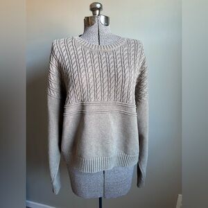tentree 100% organic cotton Women's Cable Knit Sweater Light Brown neutral muted